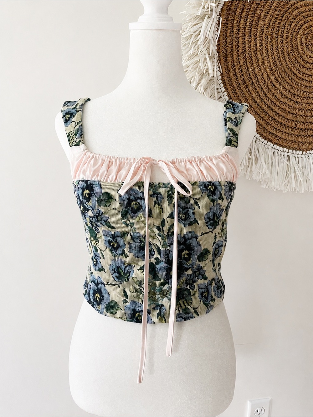 NWT PrettyGarbage Floral Jacquard Corset Style Crop Top